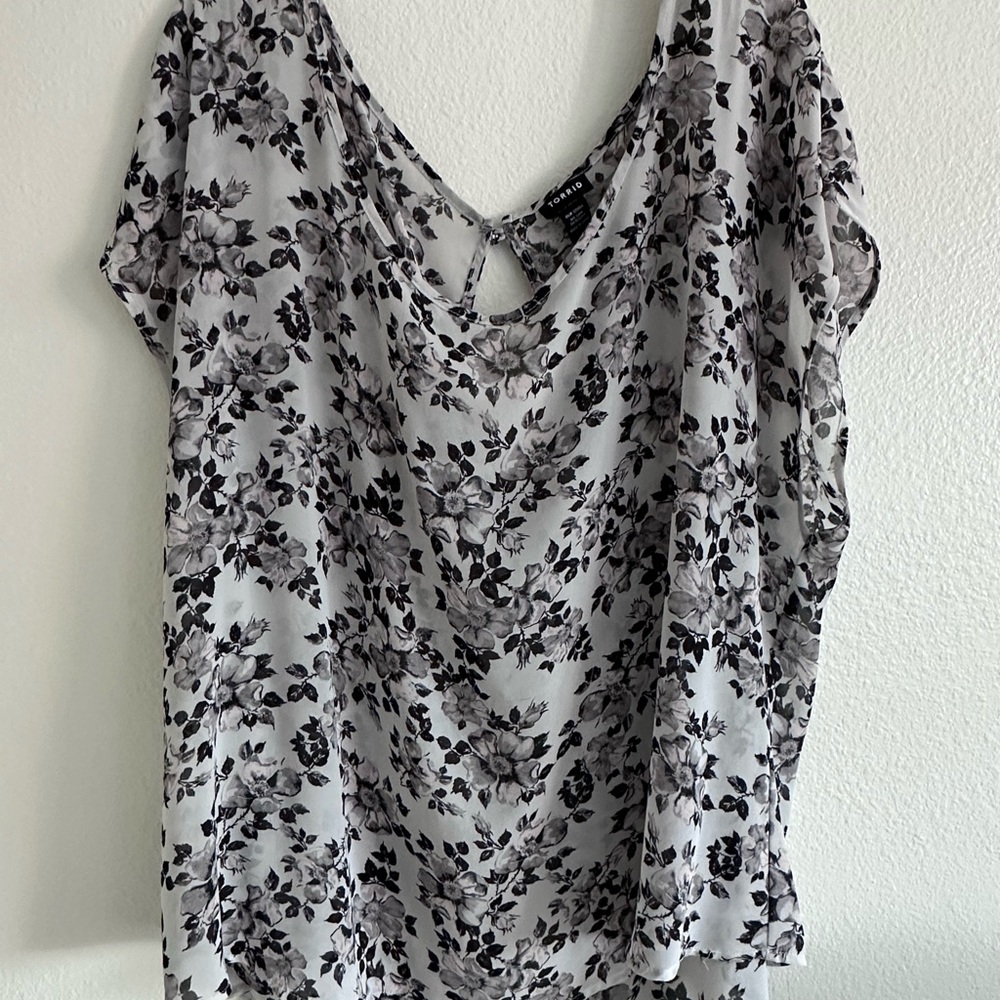 Torrid Black and White Floral Blouse